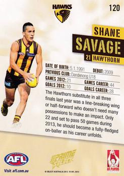 2013 Select Prime AFL #120 Shane Savage Back